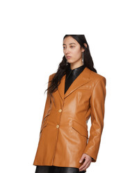 Женский светло-коричневый кожаный пиджак от Nanushka