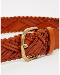 Женский светло-коричневый кожаный плетеный ремень от Warehouse