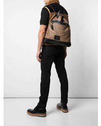 Мужской светло-коричневый кожаный рюкзак с принтом от Coach