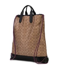 Мужской светло-коричневый кожаный рюкзак с принтом от Coach