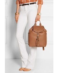 Женский светло-коричневый кожаный рюкзак от Tory Burch