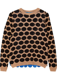 Светло-коричневый кружевной свитер с принтом