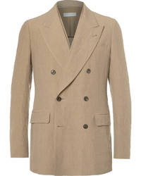 Светло-коричневый льняной двубортный пиджак