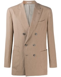 Мужской светло-коричневый льняной двубортный пиджак от Brunello Cucinelli