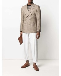 Мужской светло-коричневый льняной двубортный пиджак от Lardini