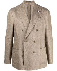 Мужской светло-коричневый льняной двубортный пиджак от Lardini