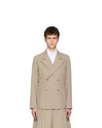 Мужской светло-коричневый льняной двубортный пиджак от Maison Margiela