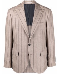 Мужской светло-коричневый льняной пиджак в вертикальную полоску от Brunello Cucinelli