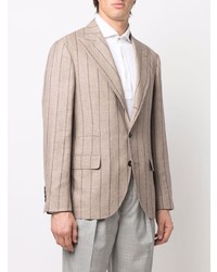 Мужской светло-коричневый льняной пиджак в вертикальную полоску от Brunello Cucinelli