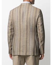 Мужской светло-коричневый льняной пиджак в вертикальную полоску от Etro