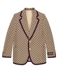 Мужской светло-коричневый льняной пиджак с принтом от Gucci