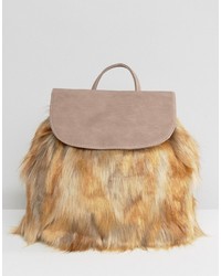 Женский светло-коричневый меховой рюкзак от Glamorous