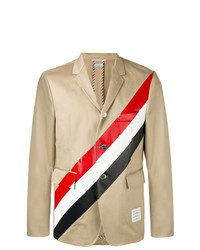 Мужской светло-коричневый пиджак в вертикальную полоску от Thom Browne