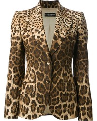 Женский светло-коричневый пиджак с леопардовым принтом от Dolce & Gabbana