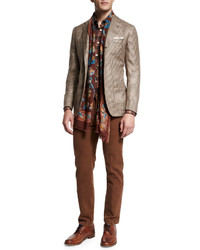 Светло-коричневый пиджак с узором "гусиные лапки"