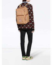 Мужской светло-коричневый рюкзак из плотной ткани с вышивкой от Gucci