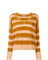 Женский светло-коричневый свитер с v-образным вырезом в горизонтальную полоску от Twin-Set