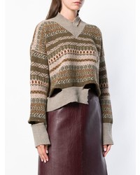 Женский светло-коричневый свитер с v-образным вырезом с принтом от Erika Cavallini