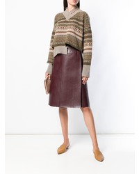 Женский светло-коричневый свитер с v-образным вырезом с принтом от Erika Cavallini