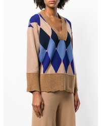 Женский светло-коричневый свитер с v-образным вырезом с ромбами от Ballantyne