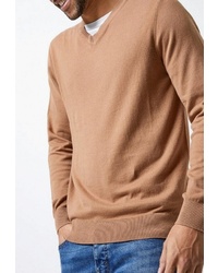 Мужской светло-коричневый свитер с v-образным вырезом от Burton Menswear London