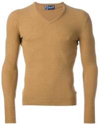 Мужской светло-коричневый свитер с v-образным вырезом от Drumohr