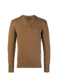 Мужской светло-коричневый свитер с v-образным вырезом от East Harbour Surplus