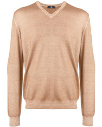 Мужской светло-коричневый свитер с v-образным вырезом от Fay