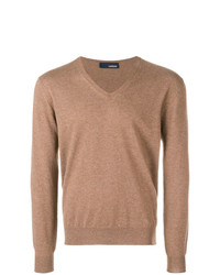 Мужской светло-коричневый свитер с v-образным вырезом от Lardini