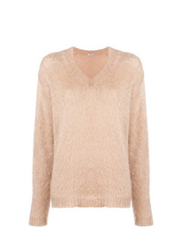 Женский светло-коричневый свитер с v-образным вырезом от Miu Miu