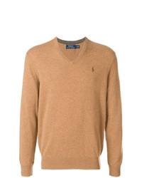 Мужской светло-коричневый свитер с v-образным вырезом от Polo Ralph Lauren