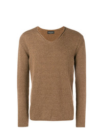 Мужской светло-коричневый свитер с v-образным вырезом от Roberto Collina