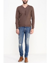 Мужской светло-коричневый свитер с v-образным вырезом от Trussardi Jeans