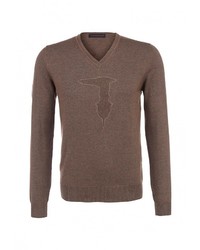 Мужской светло-коричневый свитер с v-образным вырезом от Trussardi Jeans
