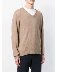 Мужской светло-коричневый свитер с v-образным вырезом от Massimo Alba