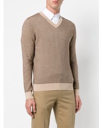 Мужской светло-коричневый свитер с v-образным вырезом от Brioni