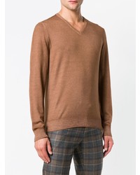 Мужской светло-коричневый свитер с v-образным вырезом от Fay