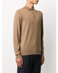 Мужской светло-коричневый свитер с воротником поло от BOSS