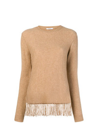 Женский светло-коричневый свитер с круглым вырезом c бахромой от Max Mara