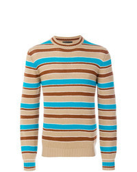 Светло-коричневый свитер с круглым вырезом в горизонтальную полоску