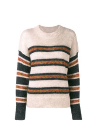 Женский светло-коричневый свитер с круглым вырезом в горизонтальную полоску от Isabel Marant