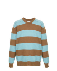 Мужской светло-коричневый свитер с круглым вырезом в горизонтальную полоску от Laneus