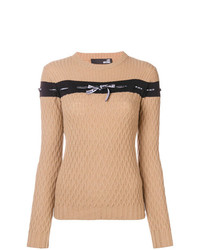 Женский светло-коричневый свитер с круглым вырезом в горизонтальную полоску от Love Moschino