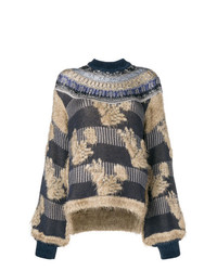 Женский светло-коричневый свитер с круглым вырезом в горизонтальную полоску от Mame