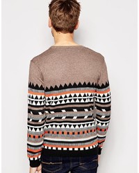 Мужской светло-коричневый свитер с круглым вырезом с геометрическим рисунком от Asos