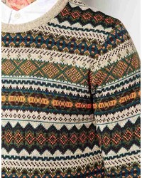 Мужской светло-коричневый свитер с круглым вырезом с жаккардовым узором от Asos