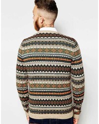 Мужской светло-коричневый свитер с круглым вырезом с жаккардовым узором от Asos