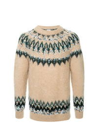 Мужской светло-коричневый свитер с круглым вырезом с жаккардовым узором от Coohem