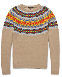 Мужской светло-коричневый свитер с круглым вырезом с жаккардовым узором от Gucci