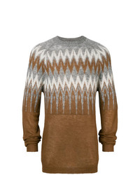Мужской светло-коричневый свитер с круглым вырезом с жаккардовым узором от Laneus